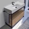 Console Sink Vanity With Ceramic Sink and Natural Brown Oak Drawer